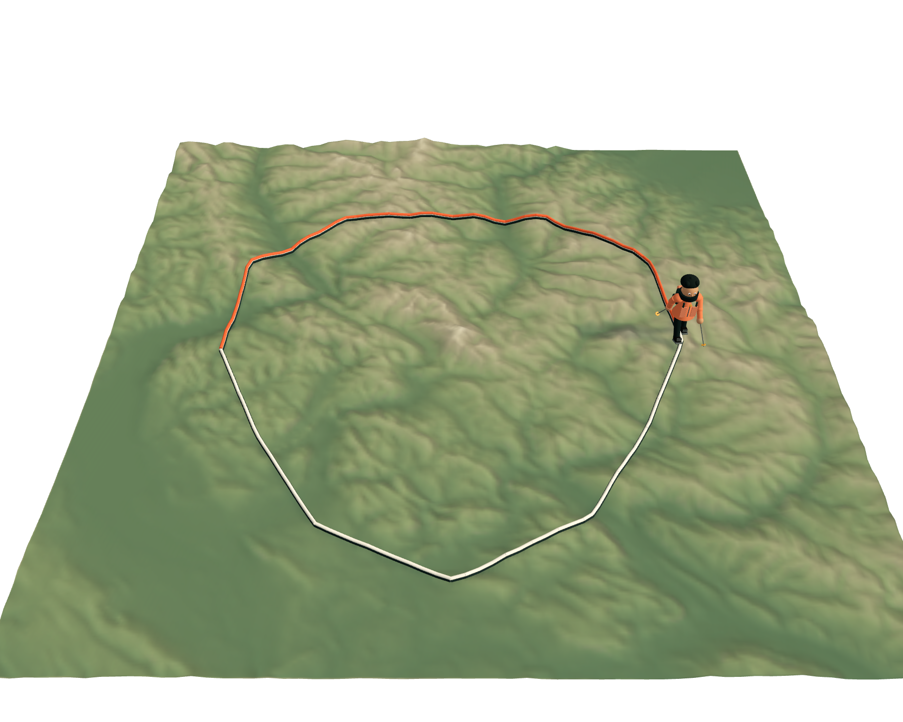RIDGE terrain rendering of the Tour du Mont Blanc route area.